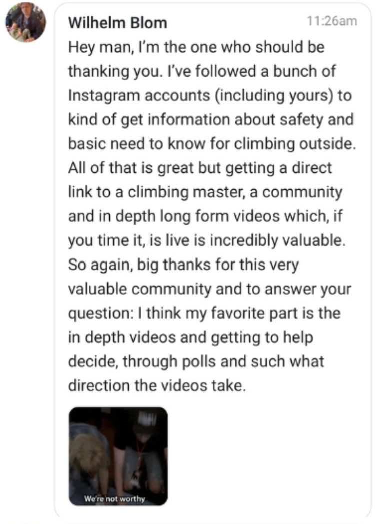 Message from a climber who learned from Mike online