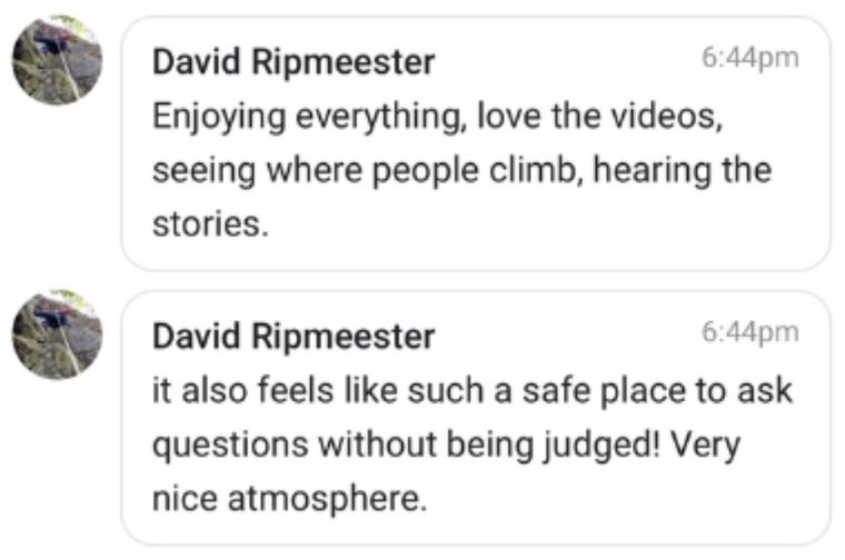 Message from a climber who learned from Mike online