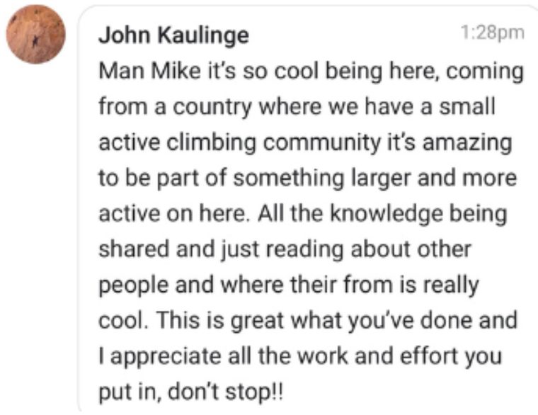 Message from a climber who learned from Mike online