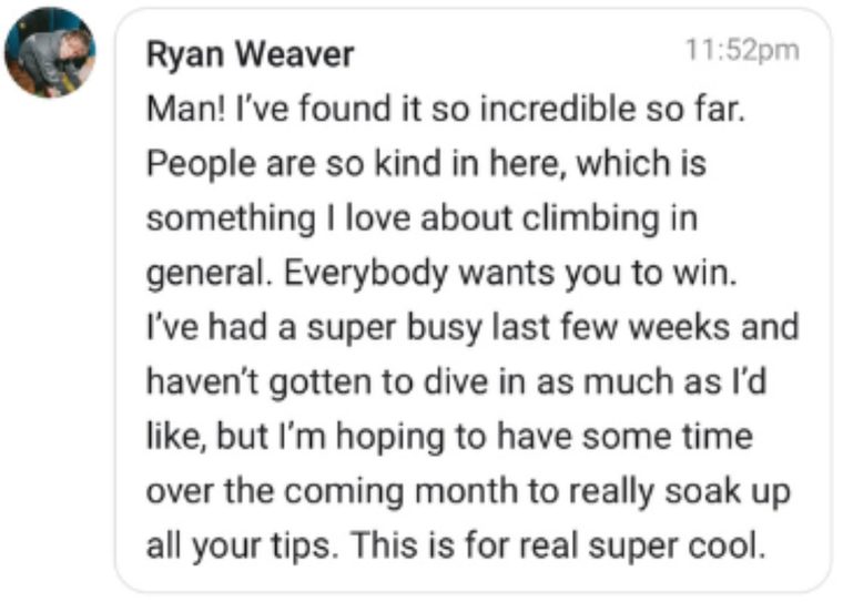 Message from a climber who learned from Mike online