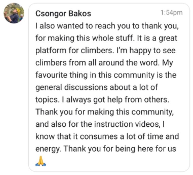 Message from a climber who learned from Mike online